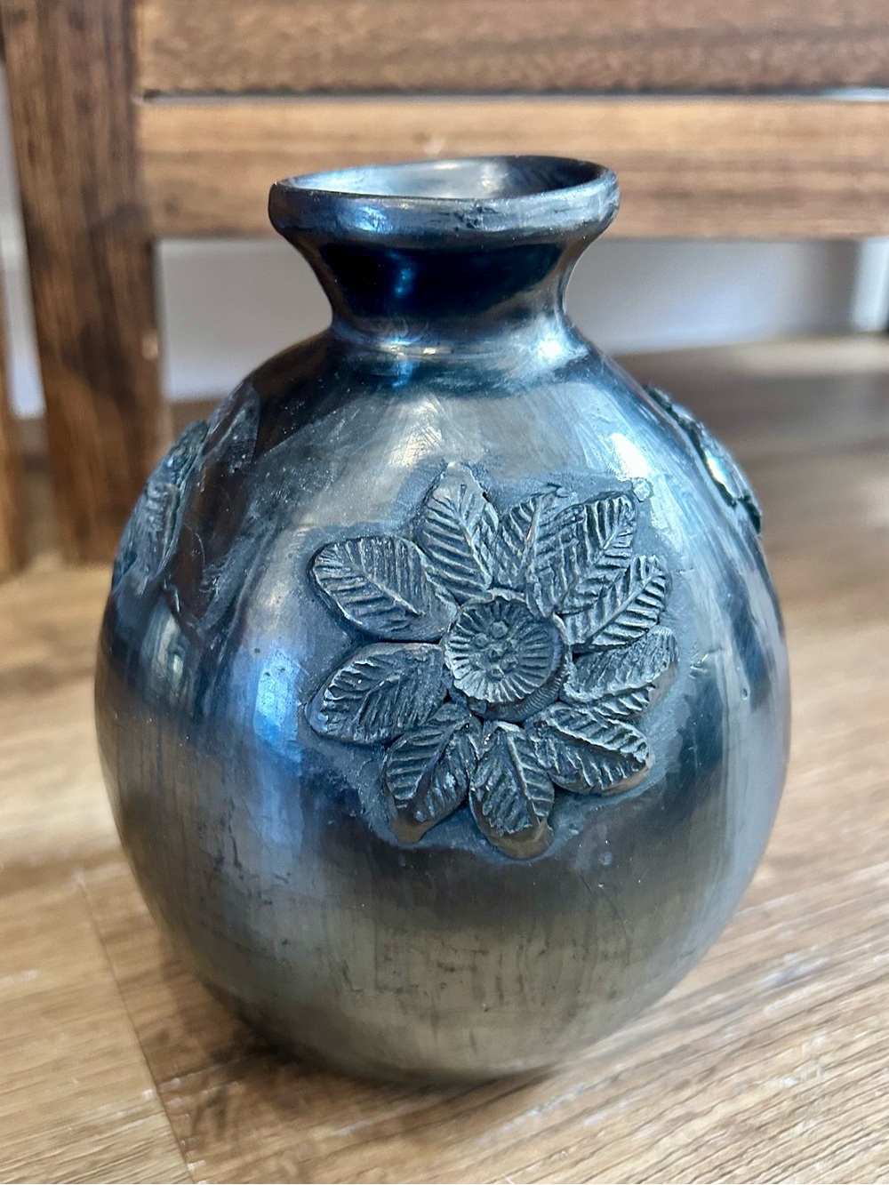 Dona Rosa Coyotepec Oaxaca Mexico Black Pottery Signed Vase 6x5” Barro Negro